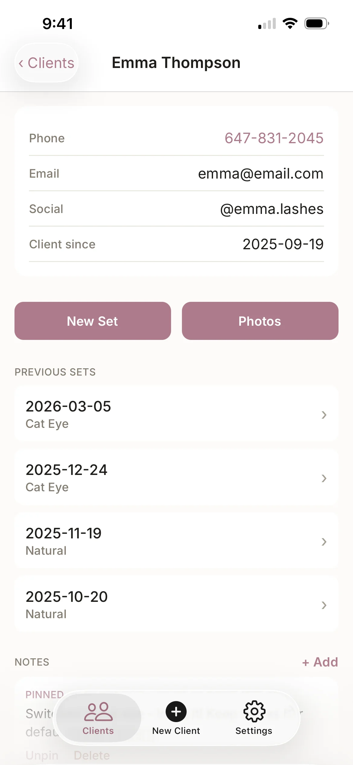 Client profile with history