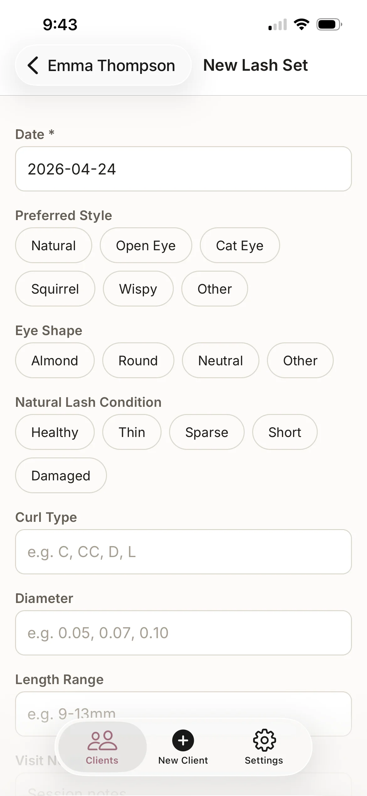 Creating a new lash set